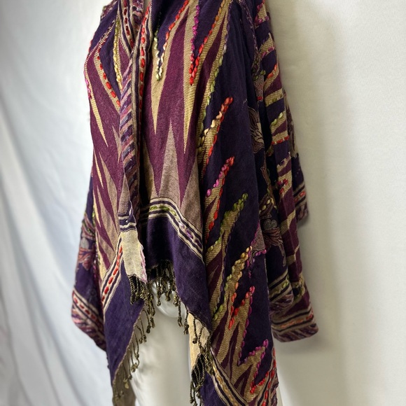 Vintage Time For Me Brand Size L/XL Open Front Cardigan 100% Rayon W Fringe - Picture 2 of 6